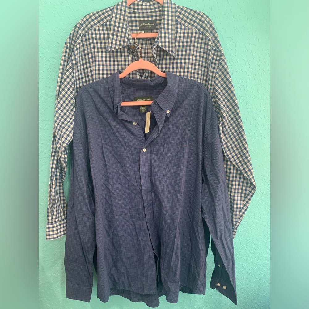 Eddie Bauer Navy and Blue Plaid Casual Button-Down Shirts